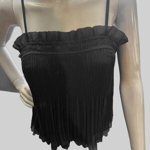 Nine West Black Pleated Ruffle-Edge Camisole